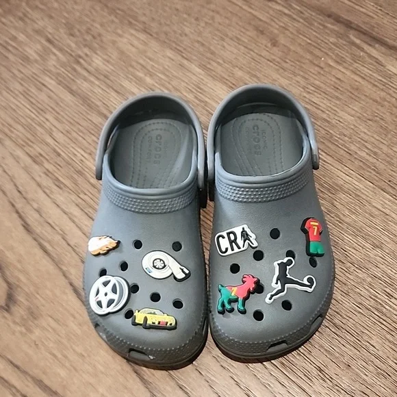 Kids Gray Crocs Shoes with Fun Charms - Picture 2 of 2